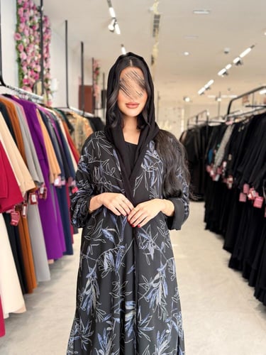 عباية D915 - صيفية بقماش شيفون ريع كلوش مطبع شجر -...