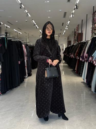 عباية D717-شتويه بليزر مخمل شامواه منقط ذهبي