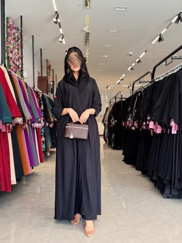 عباية D905 بقماش انترنت نص كلوش بجيوب جانبية - اسو...