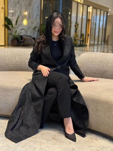 عباية D645 - عباية بليزر قماش حرير تركي - اسود