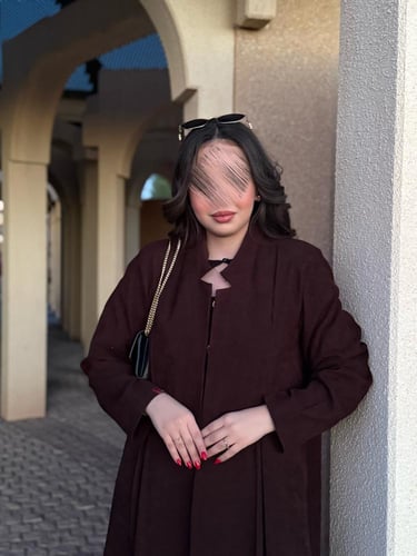 عباية D612 - شتوية بقماش شاكيرا نصف كلوش - بني