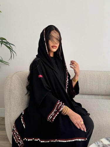 عباية D799 - (كولكشن التاسيس) بقماش ملكي تدخيلات ت...