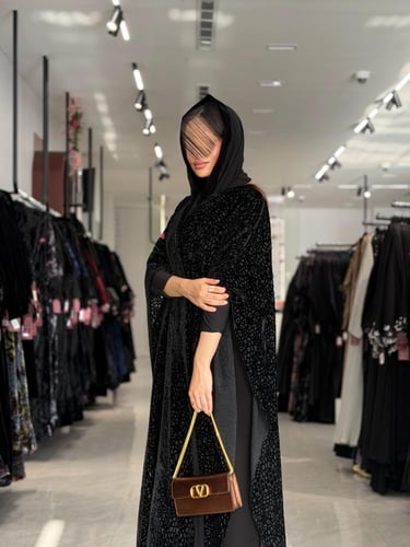 عباية D676 - شتوية نصف بشت طبقتين - اسود