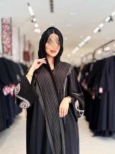 عباية D5012 -بشت بقماش سراميك بتطريز وكسرات من الا...