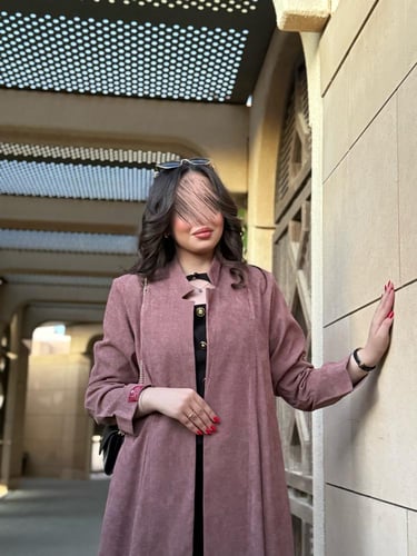 عباية D612 - شتوية بقماش شاكيرا نصف كلوش - وردي