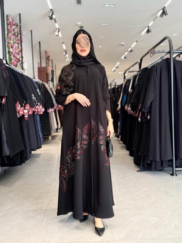 عباية D5013 - ربع كلوش بقماش سراميك بشك - عنابي