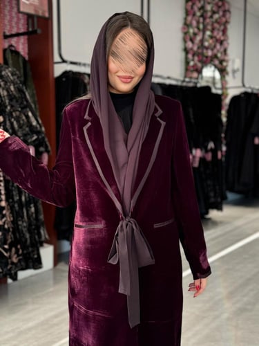 عباية D713-شتويةمخمل بليزر مبطن -ليلكي