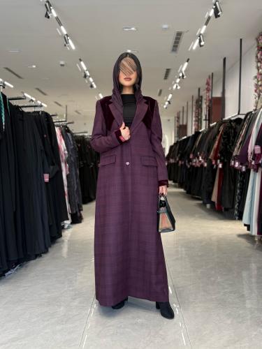 عباية D716- بليزر قماش جوخ كاروهات بتدخيلات مخمل -...