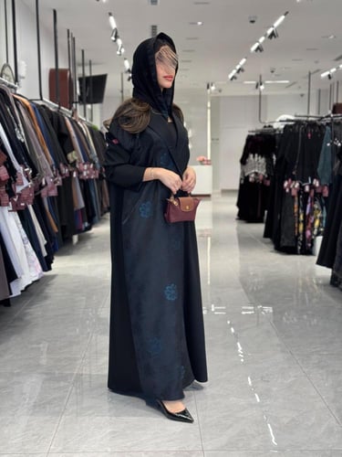 عباية D254-اسود مع تحديد تركواز