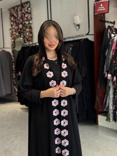 عباية D569 - قماش انترنت مطرز - وردي