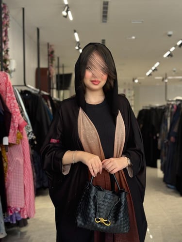 عباية D525 - شيفون مبطن بني