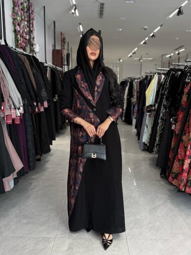 عباية D780- بقماش كريب الابداع مع كاروهات دانتل -...