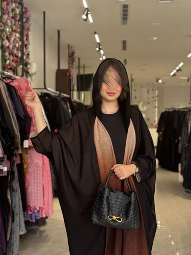 عباية D525 - شيفون مبطن بني