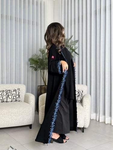 عباية D590 - قماش ملكي كلفة من الامام - سماوي