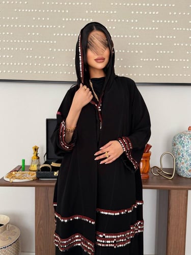 عباية D799 - (كولكشن التاسيس) بقماش ملكي تدخيلات ت...