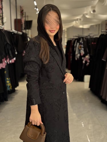 عباية D546- قماش مخرم كويتي اسود قصة اي لاين - اسو...