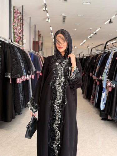 عباية D864 - بقماش سراميك بشك بالياقة والاكمام نص...