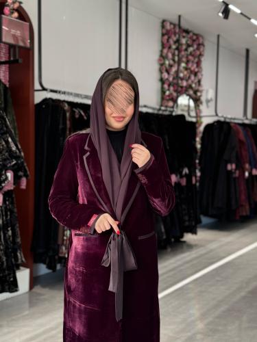 عباية D713-شتويةمخمل بليزر مبطن -ليلكي