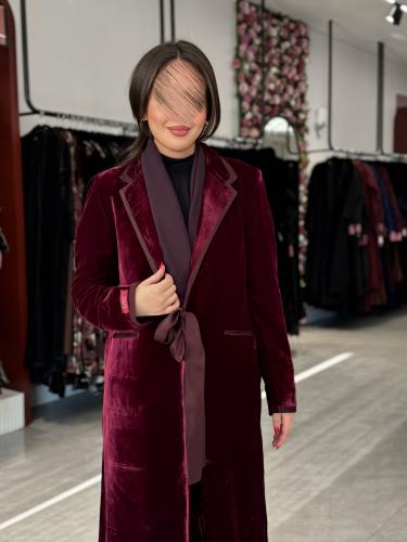 عباية D713-شتويه مخمل بليزر مبطن -عنابي