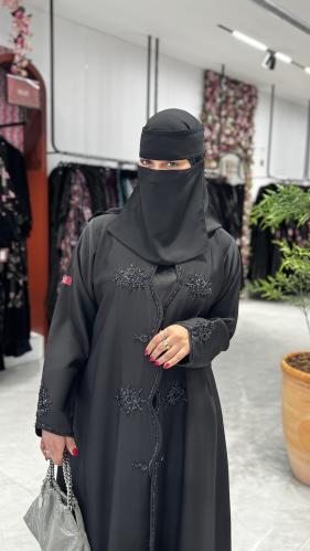 عباية D743 - بقماش كريب الابداع بشك - اسود