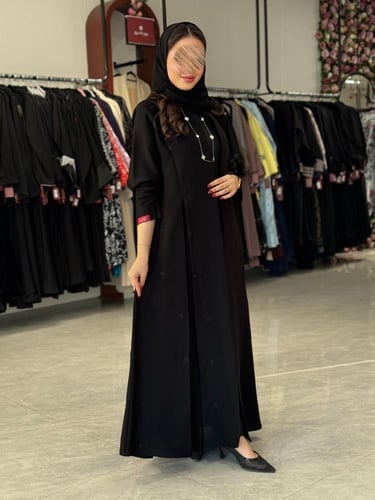 عباية D440 - قماش انترنت بكسرات جانبية - مطرز اسود