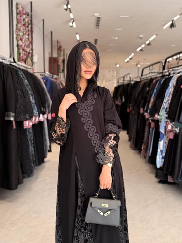 عباية D884 - بقماش كريب ملكي تخيلات دانتل كلوش - ا...