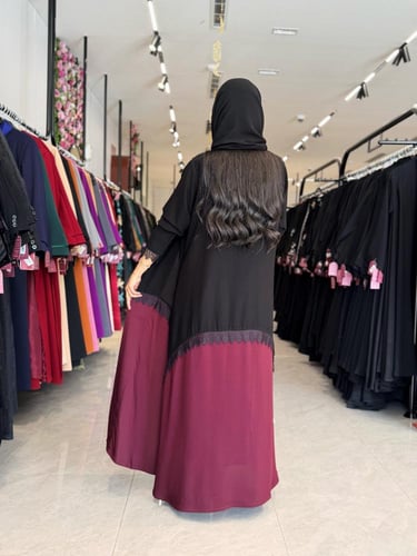 عباية D878 - بقماش رموش كوري بكلفة دانتل نص كلوش -...