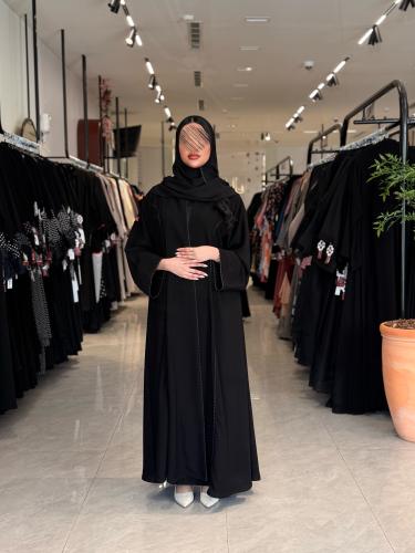 عباية D5126 - بقماش كريب ملكي نص كلوش بقيطان - اسو...