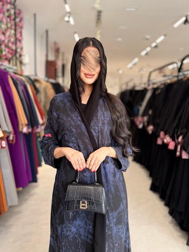 عباية D915 - صيفية بقماش شيفون ريع كلوش - كحلي