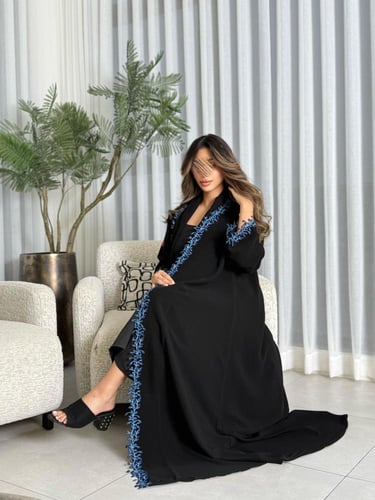 عباية D590 - قماش ملكي كلفة من الامام - سماوي