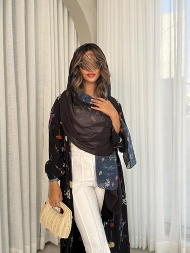 عباية D448 الهبة - اسود ورد ملون