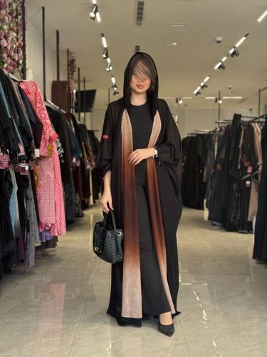 عباية D525 - شيفون مبطن بني