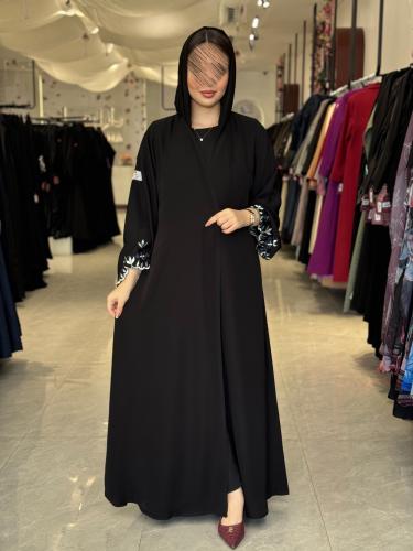 عباية D571 - قماش انترنت تطريز اكمام قصة ربع كلوش...