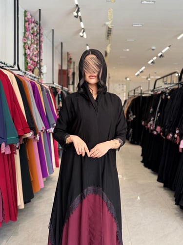 عباية D878 - بقماش رموش كوري بكلفة دانتل نص كلوش -...