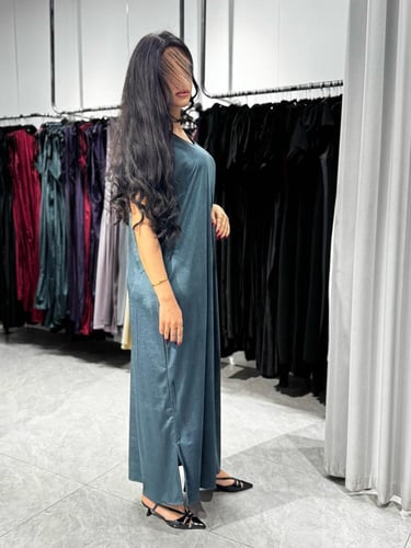 فستان قماش مخمل - رصاصي