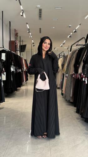 عباية D6007 - بقماش حرير ارمني مقلم نص كلوش كم است...