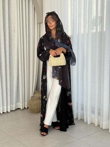 عباية D448 الهبة - اسود ورد ملون