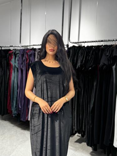 فستان قماش مخمل - اسود