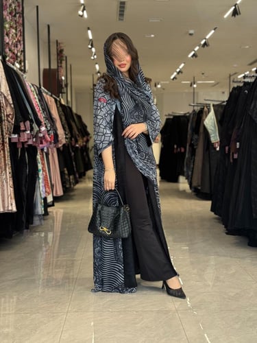 عباية D505- اسود مع رمادي