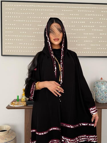 عباية D799 - (كولكشن التاسيس) بقماش ملكي تدخيلات ت...