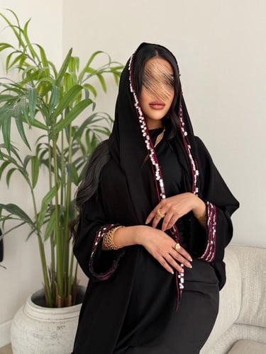 عباية D799 - (كولكشن التاسيس) بقماش ملكي تدخيلات ت...