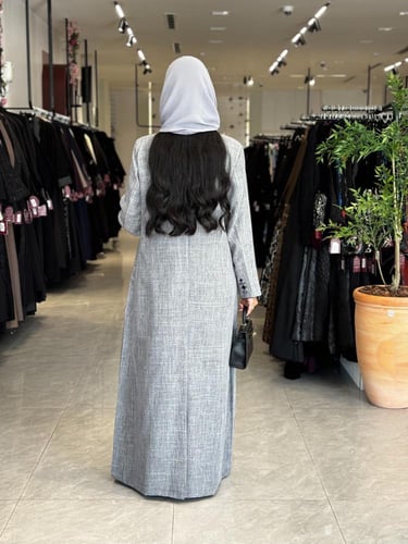 عباية D779 - بقماش لنن بتطريز وشك تحديد كحلي قصة س...