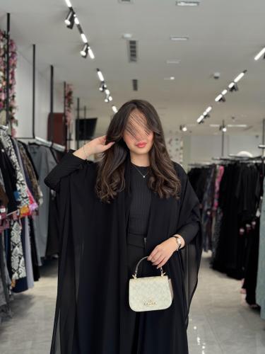 عباية D446 - بقماش شيفون مبطن كم استرتش قصة فراشة...