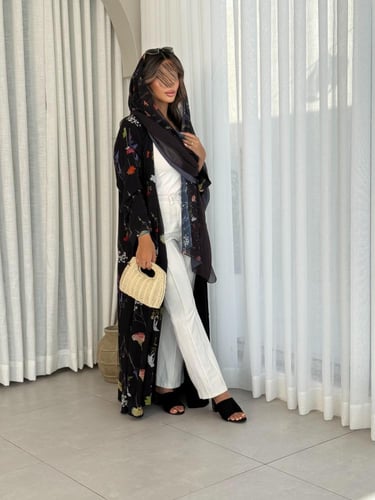 عباية D448 الهبة - اسود ورد ملون