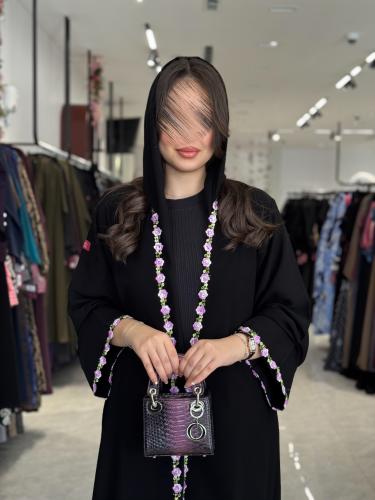 عباية D532-اسود مورد موف