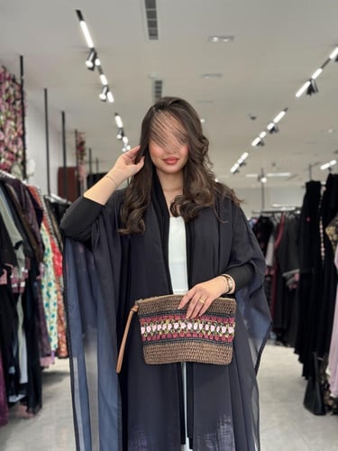 عباية D446-اسود مع موف