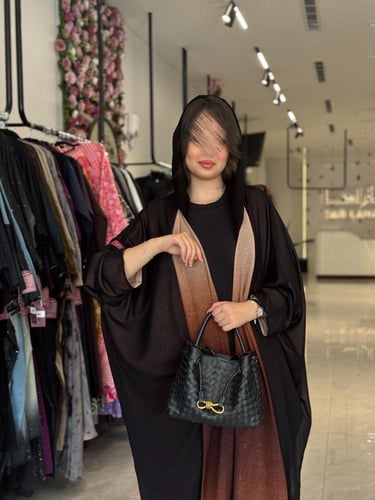 عباية D525 - شيفون مبطن بني