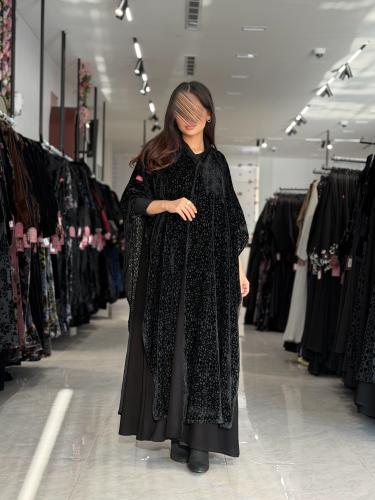 عباية D676 - شتوية نصف بشت طبقتين - اسود