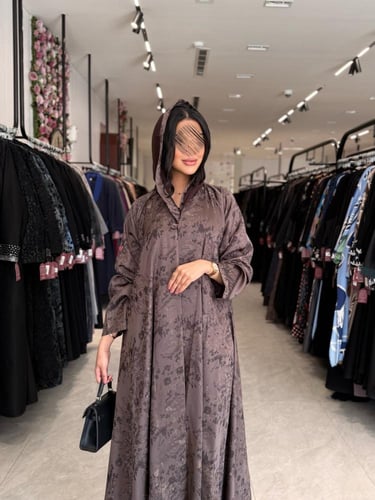 عباية D888 - بقماش جاكار ناعم دبل كلوش - بني