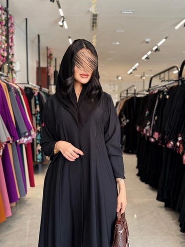 عباية D905 بقماش انترنت نص كلوش بجيوب جانبية - اسو...